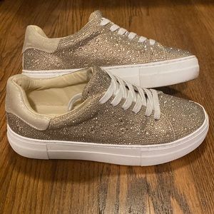 Betsy Johnson Champagne Sidny Champagne Sneakers-Sparkly Jewels! Great Cond.!
